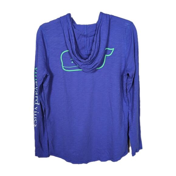 VINEYARD VINES Blue Slub Knit Whale Hoodie Long Sleeve Tee Women's Small - Picture 2 of 4